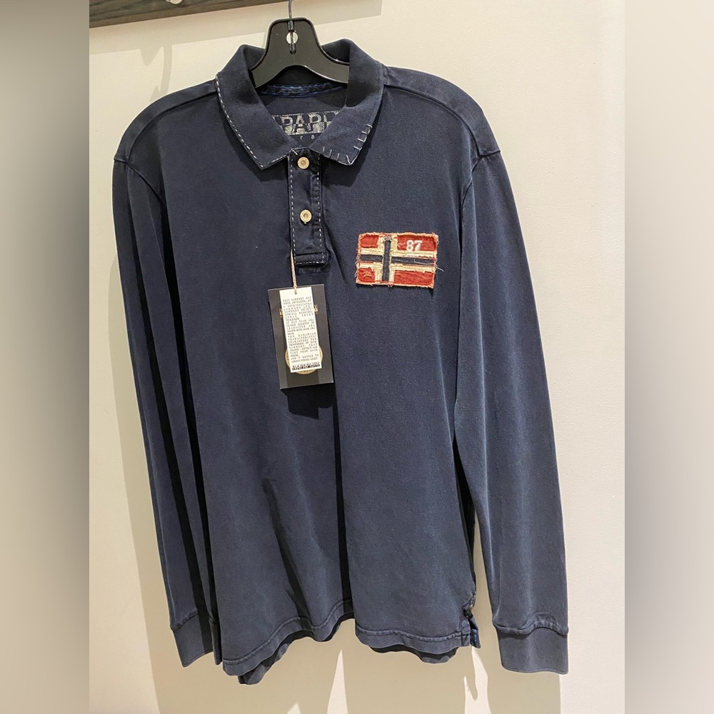 NWT Napapijri Navy Blue Long Sleeve Polo Shirt